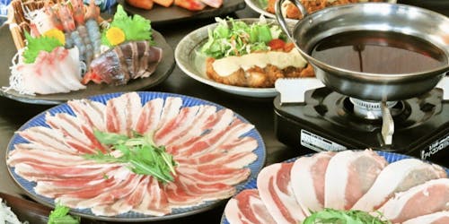 Kagoshima-diner met kip en varkensvlees met onbeperkt drinken in Tokio